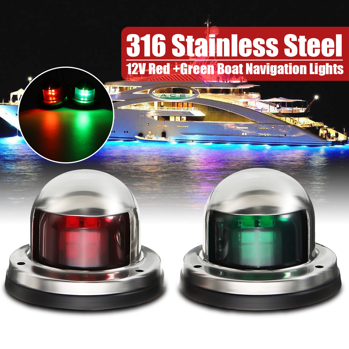 12V-Yacht-LED-Navigation-Lights-Stainless-Steel-Bow-Marine-Boat-Red-Green-Lamp-1476137