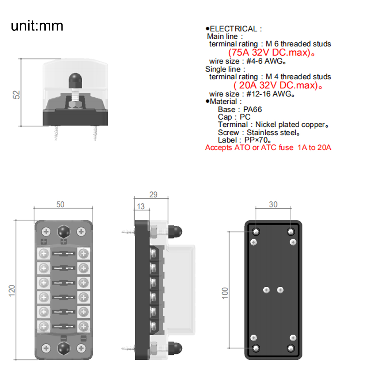 20A-6-Circuit-Fuse-Block-Box-with-Negative-Ground-Bus-Bar-Terminals-Holder-For-Car-Boat-Caravan-1628921