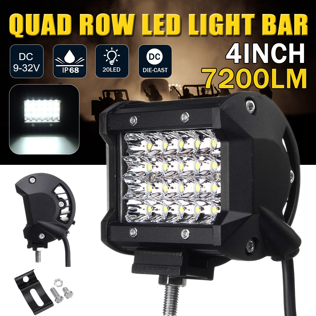 2PCS-4inch-72W-7200LM-LED-Work-Light-Offroad-Truck-Spot-Lamp-Boat-Bar-4-Row-LEDs-1816948