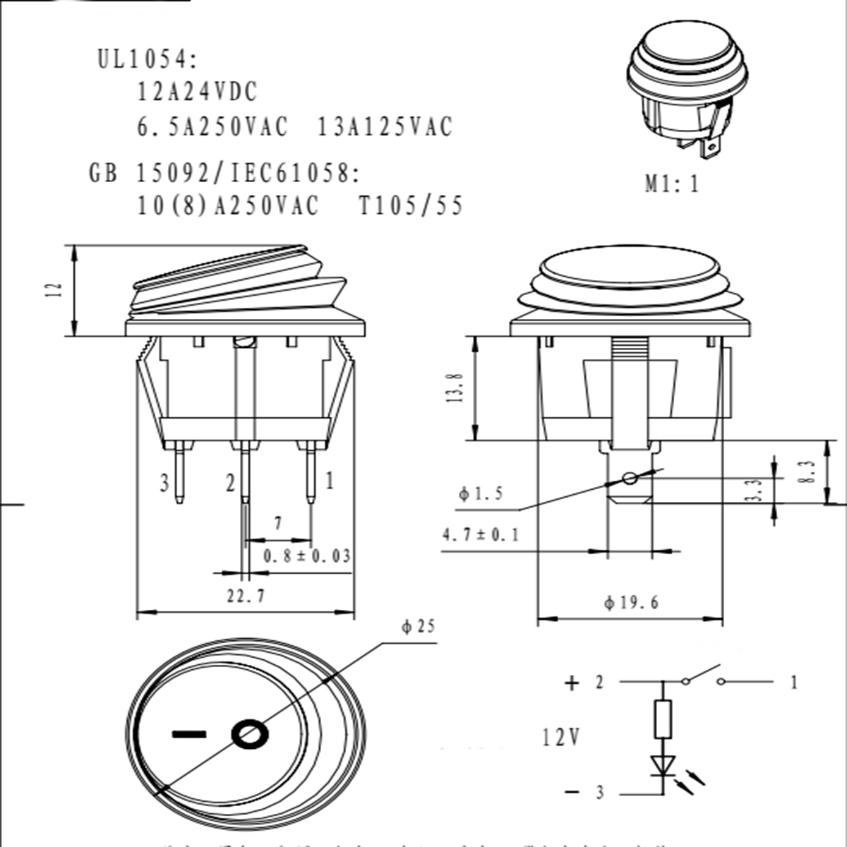 3-Pin-SPST-12V-12A-LED-OnOff-Rocker-Switch-Illuminated-Waterproof-1044654