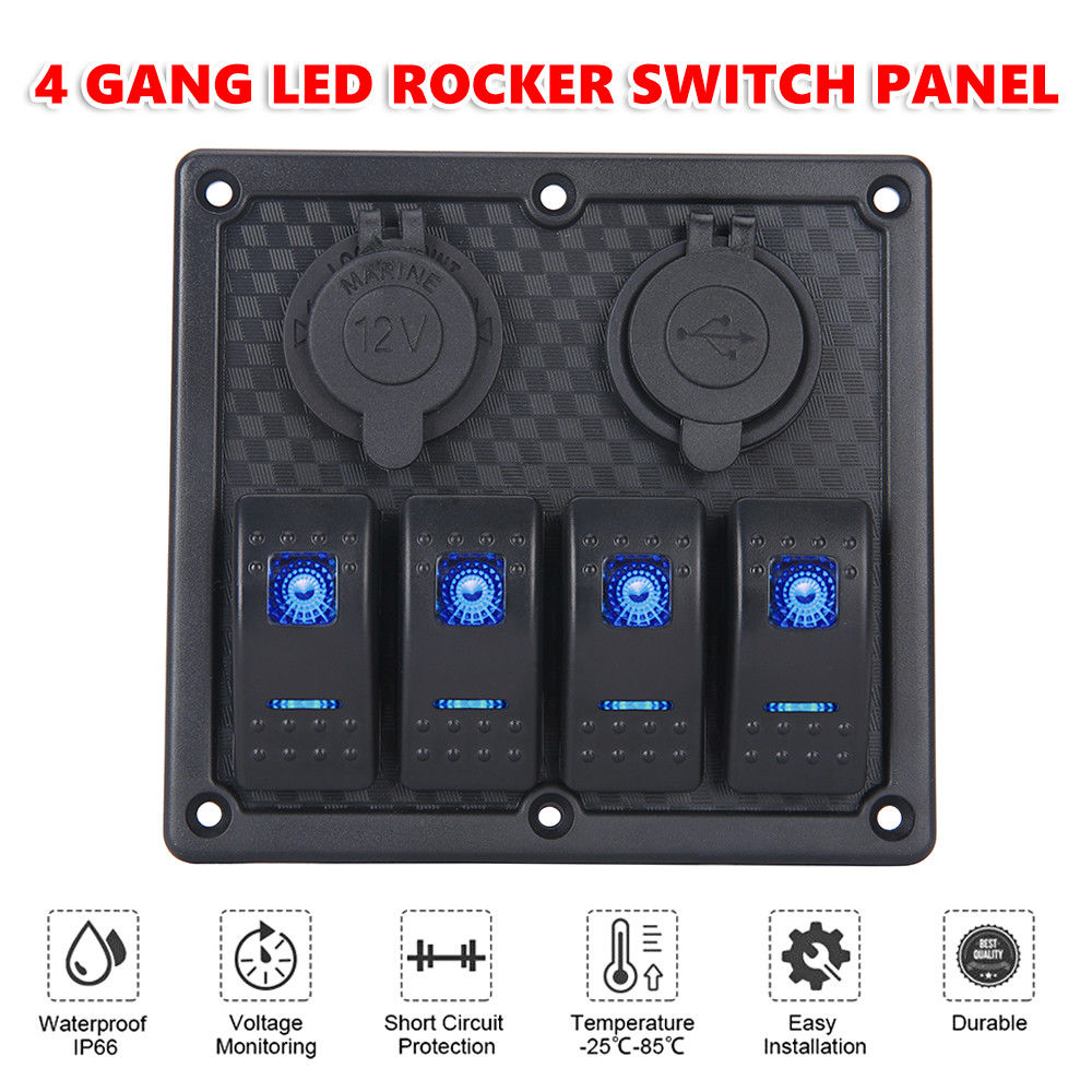 4-Gang-1224V-Switch-Panel-for-Car-Boat-Marine-LED-Dual-USB-ON-OFF-Toggle-Rocker-1674156