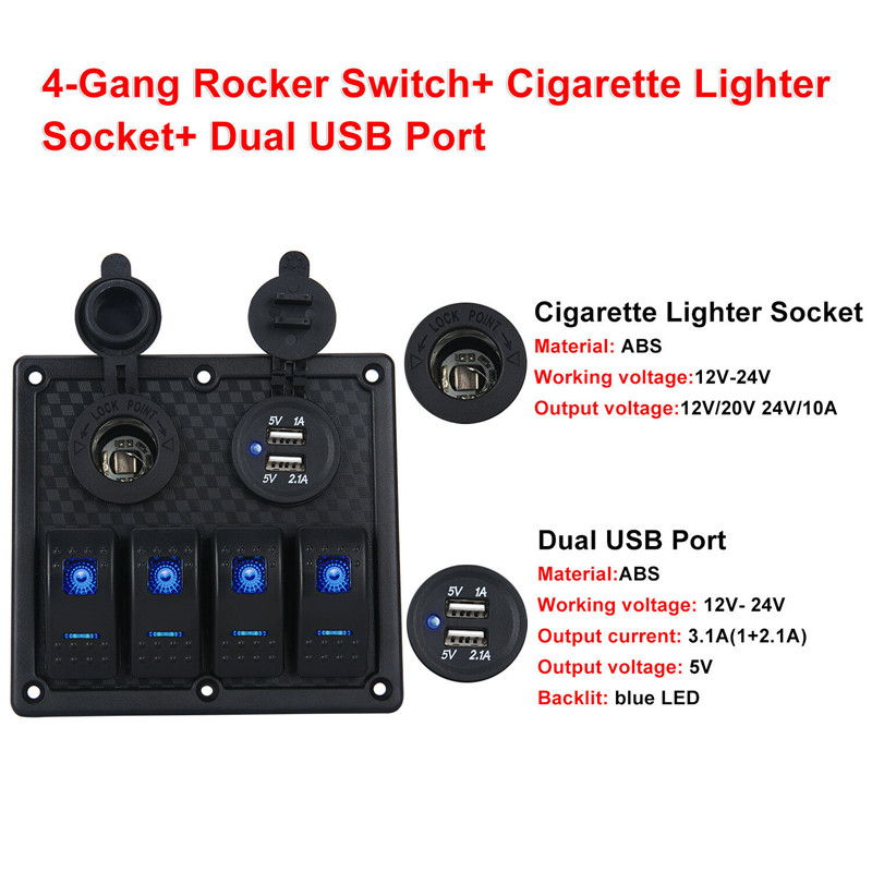 4-Gang-1224V-Switch-Panel-for-Car-Boat-Marine-LED-Dual-USB-ON-OFF-Toggle-Rocker-1674156