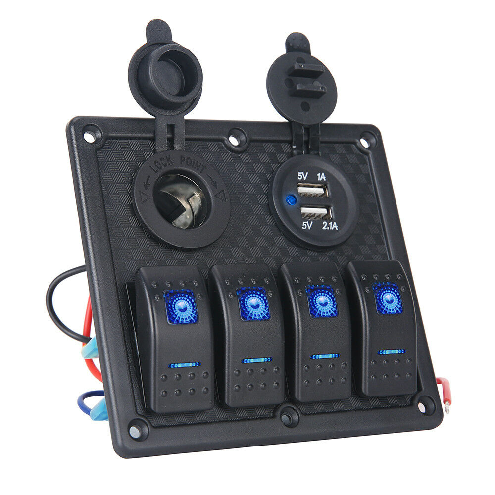 4-Gang-1224V-Switch-Panel-for-Car-Boat-Marine-LED-Dual-USB-ON-OFF-Toggle-Rocker-1674156
