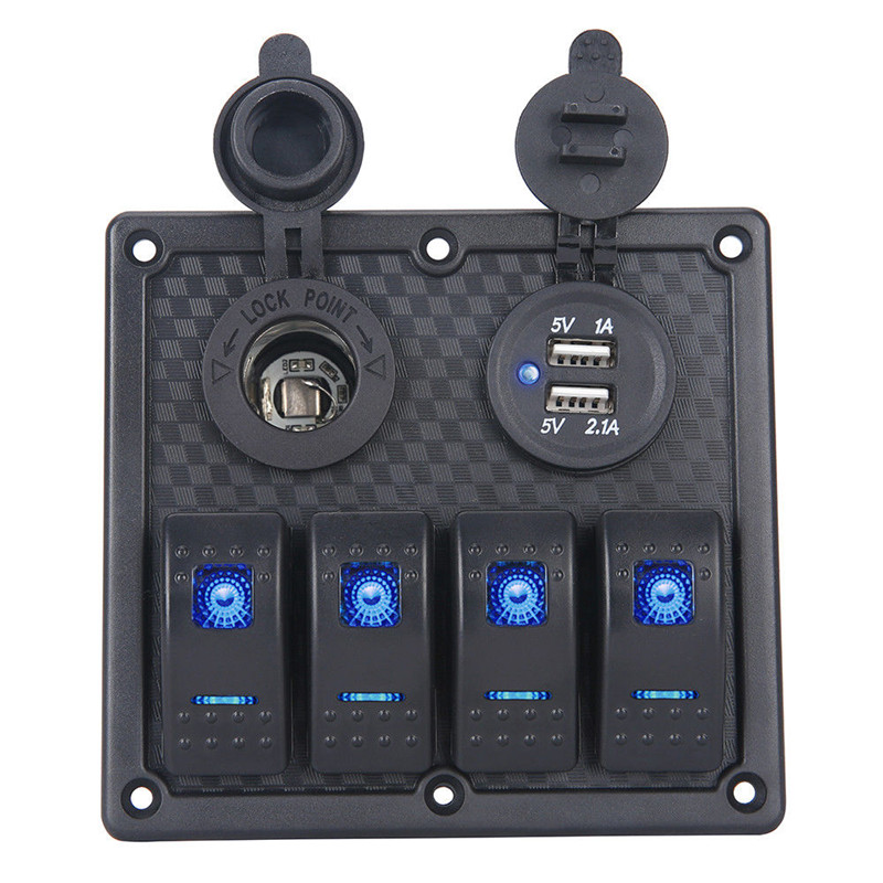 4-Gang-1224V-Switch-Panel-for-Car-Boat-Marine-LED-Dual-USB-ON-OFF-Toggle-Rocker-1674156