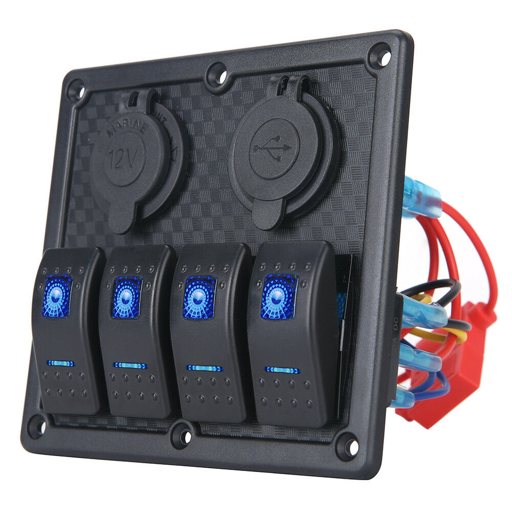 4-Gang-1224V-Switch-Panel-for-Car-Boat-Marine-LED-Dual-USB-ON-OFF-Toggle-Rocker-1674156