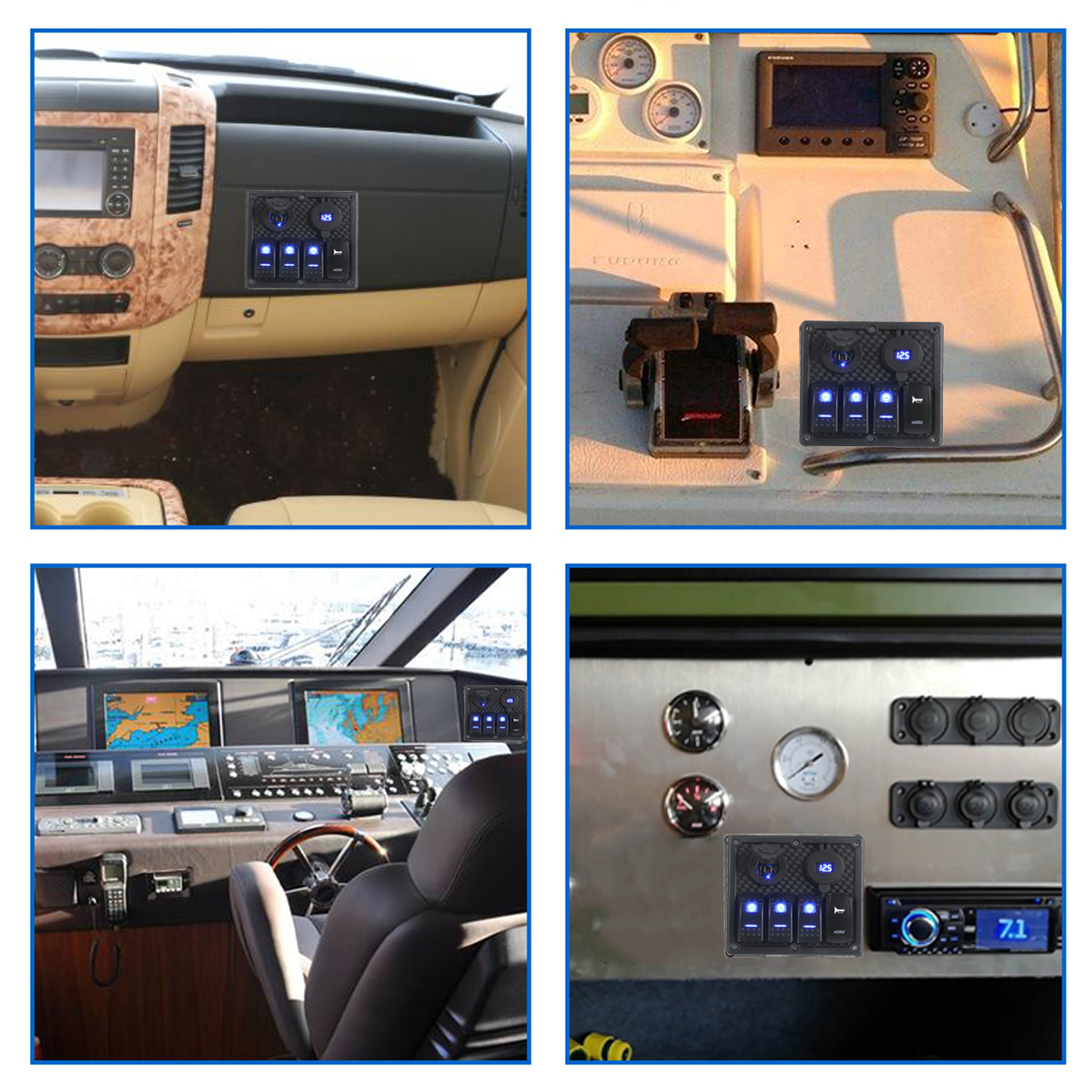 4-Gang-12V-Switch-Panel-Dual-USB-For-Caravan-Yacht-Boat-Marine-RV-Truck-Blue-LED-1724838