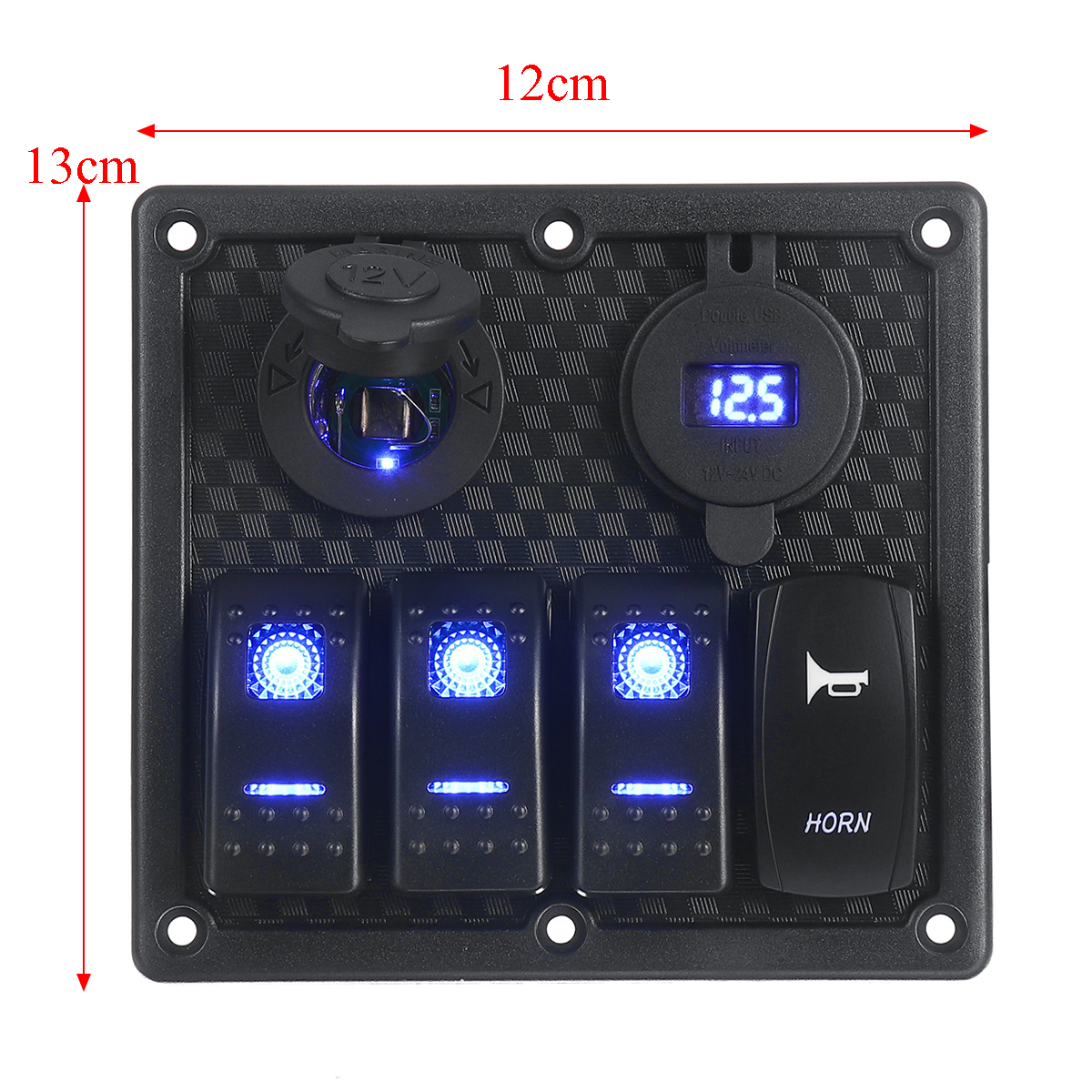 4-Gang-12V-Switch-Panel-Dual-USB-For-Caravan-Yacht-Boat-Marine-RV-Truck-Blue-LED-1724838