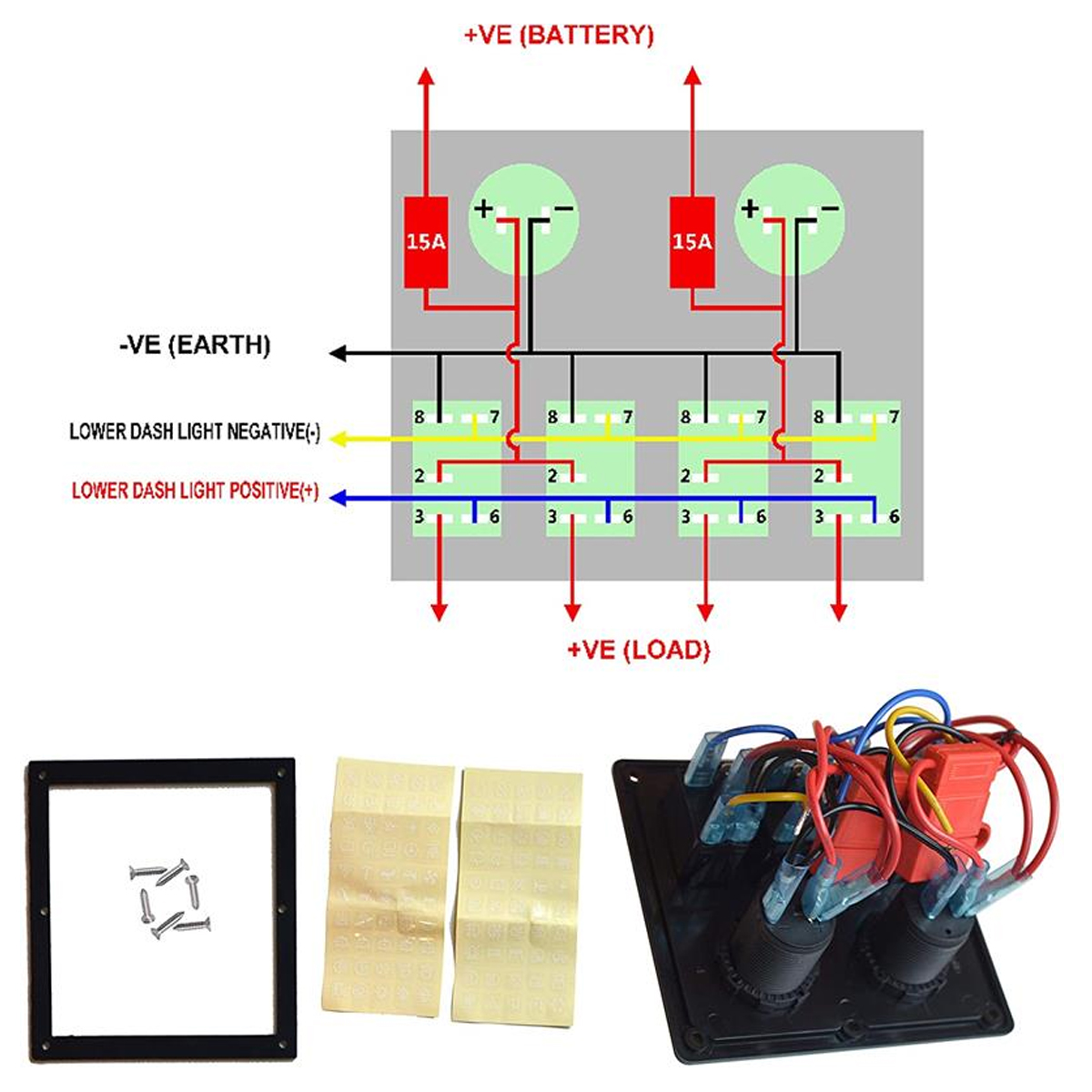 4-Gang-12V-Switch-Panel-Dual-USB-For-Caravan-Yacht-Boat-Marine-RV-Truck-Blue-LED-1724838