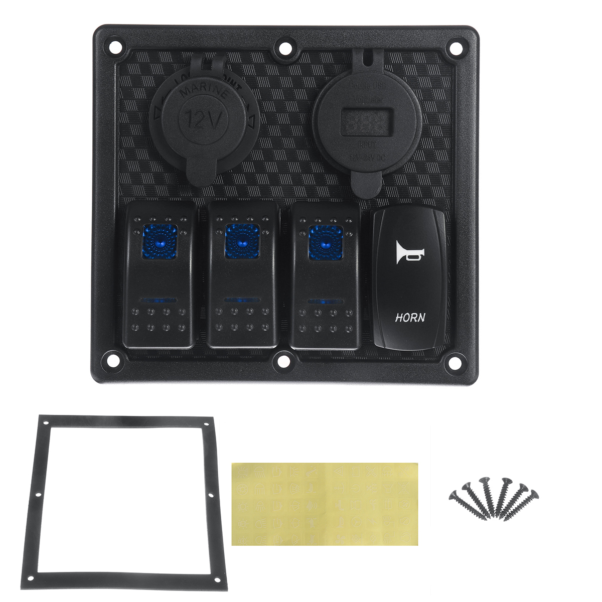4-Gang-12V-Switch-Panel-Dual-USB-For-Caravan-Yacht-Boat-Marine-RV-Truck-Blue-LED-1724838