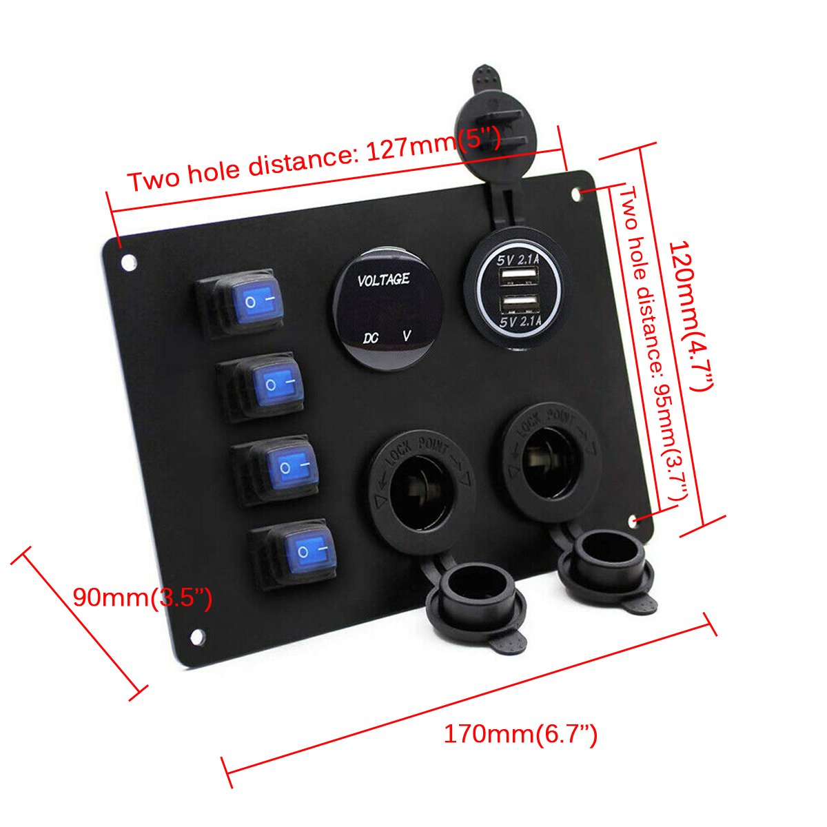 4-Gang-Blue-LED-Toggle-Rocker-Switch-Panel-Dual-USB-ON-off-Car-Marine-Boat-12V-1766550