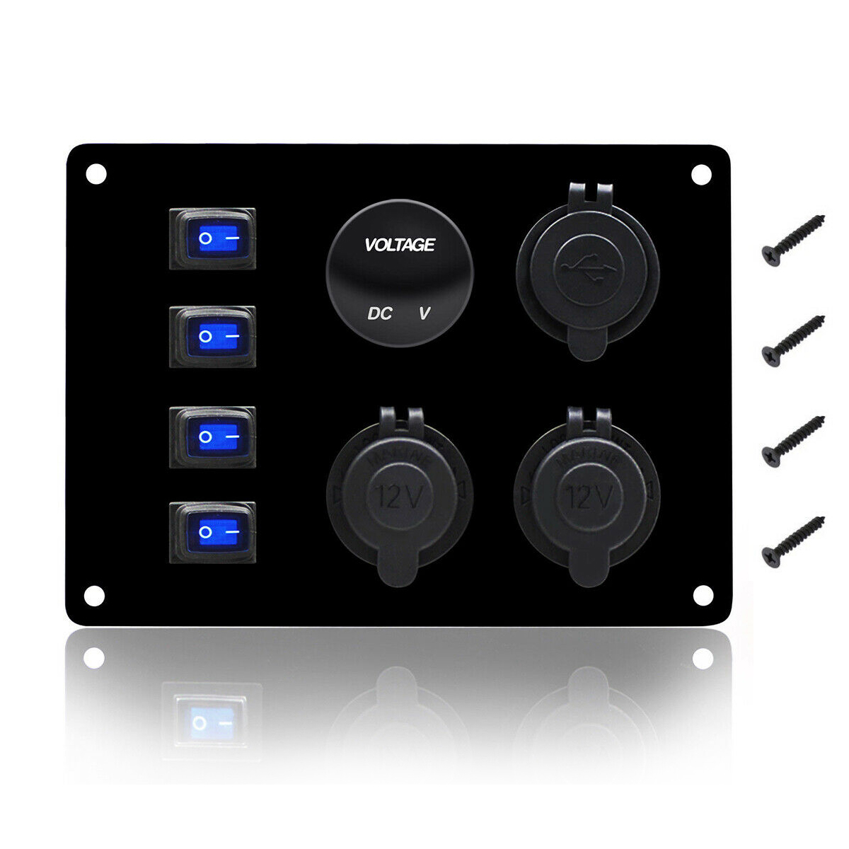 4-Gang-Blue-LED-Toggle-Rocker-Switch-Panel-Dual-USB-ON-off-Car-Marine-Boat-12V-1766550