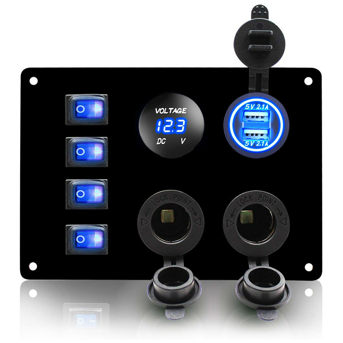 4-Gang-Blue-LED-Toggle-Rocker-Switch-Panel-Dual-USB-ON-off-Car-Marine-Boat-12V-1766550