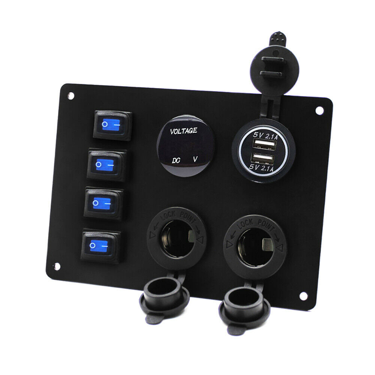 4-Gang-Blue-LED-Toggle-Rocker-Switch-Panel-Dual-USB-ON-off-Car-Marine-Boat-12V-1766550