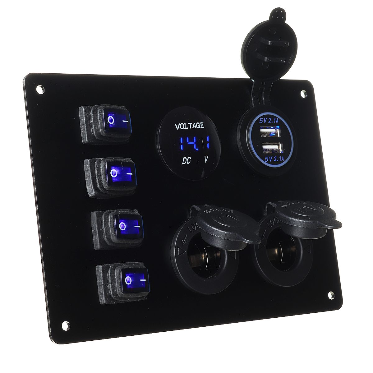 4-Gang-Blue-LED-Toggle-Rocker-Switch-Panel-Dual-USB-ON-off-Car-Marine-Boat-12V-1766550