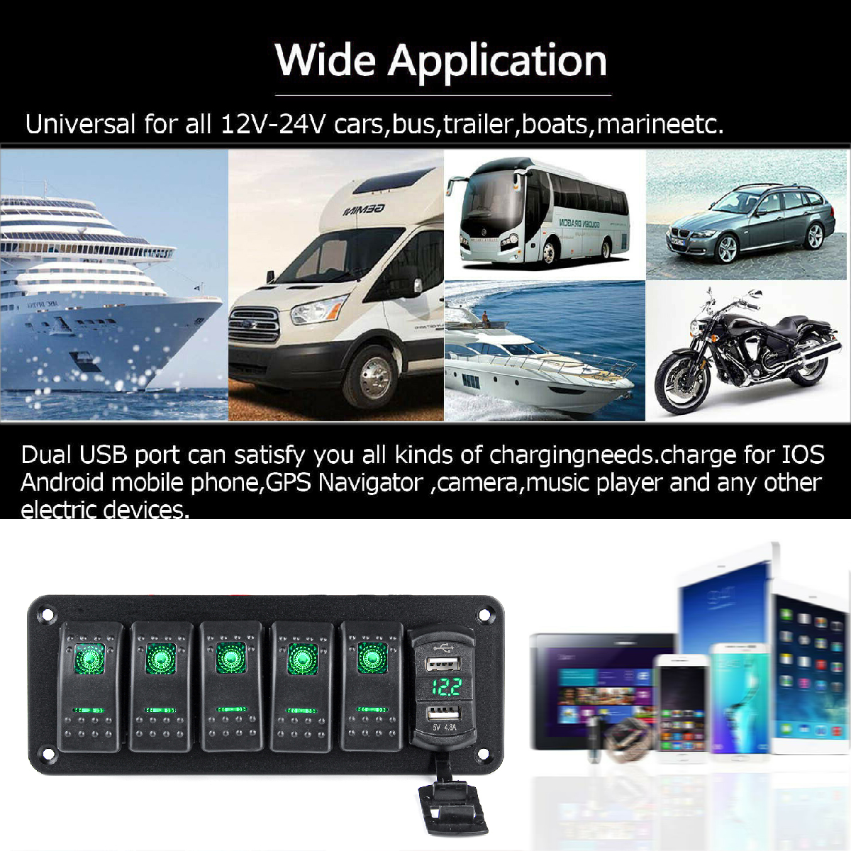 456-Gang-Green-Rocker-Switch-Panel-Circuit-Breaker-LED-Waterproof-Car-Marine-1690659