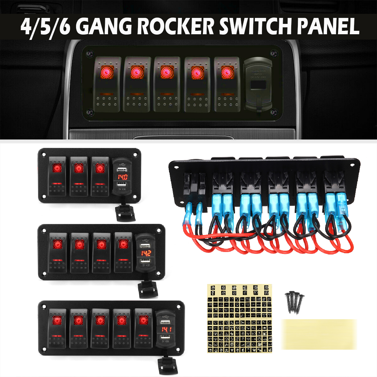 456-Gang-Green-Rocker-Switch-Panel-Circuit-Breaker-LED-Waterproof-Car-Marine-1690661
