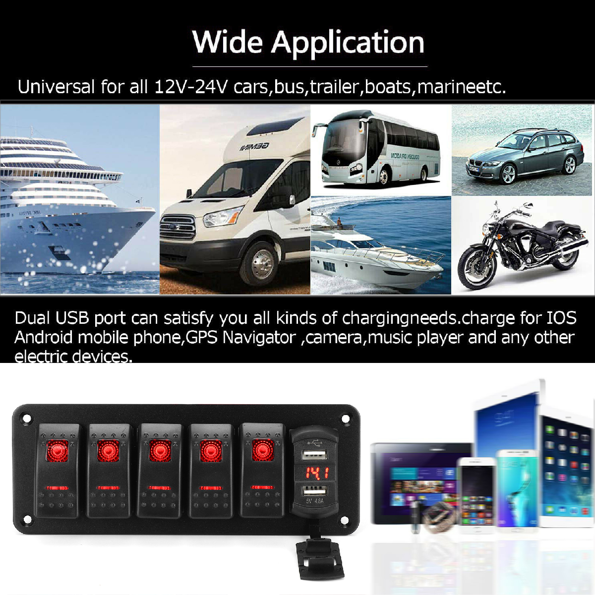 456-Gang-Green-Rocker-Switch-Panel-Circuit-Breaker-LED-Waterproof-Car-Marine-1690661