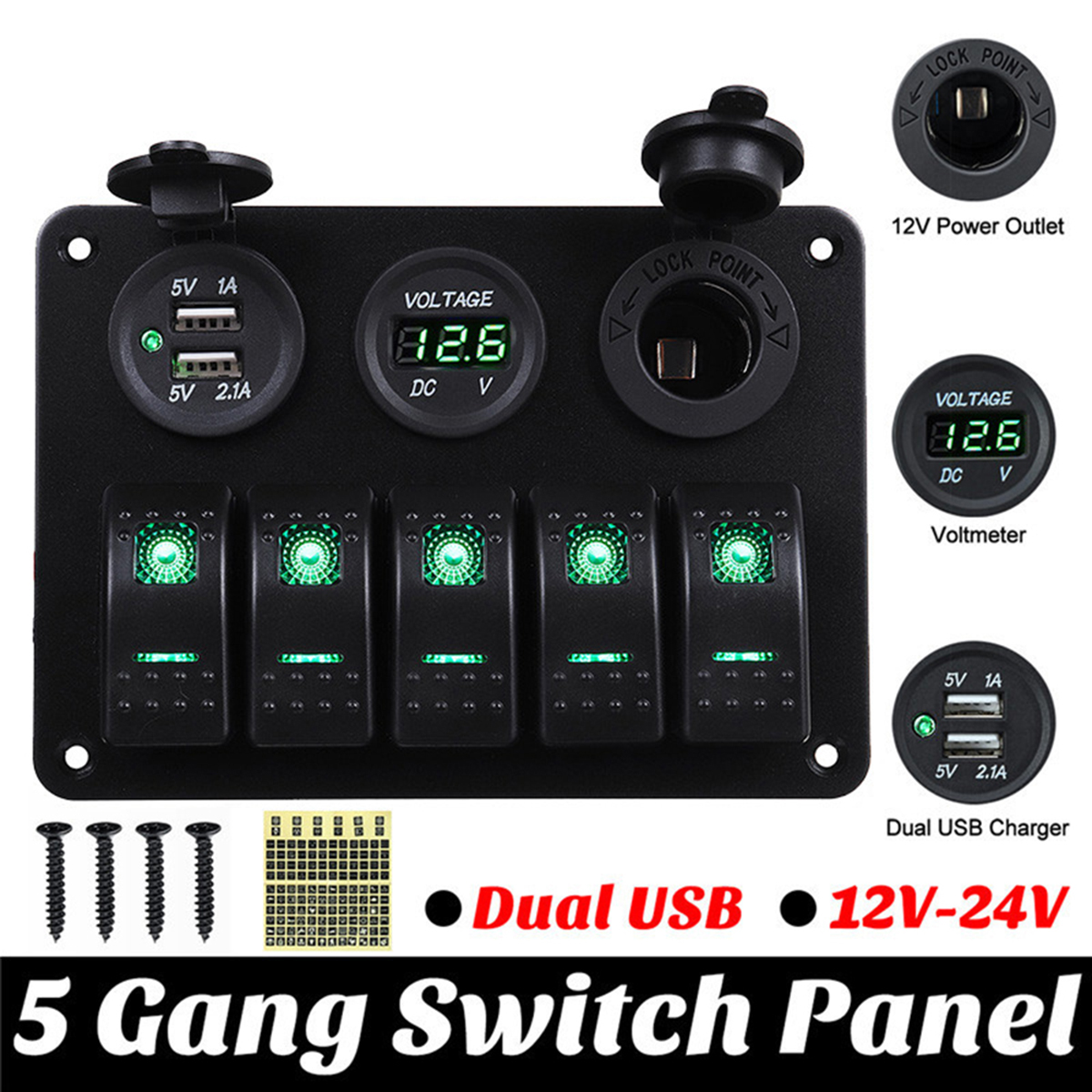 5-Gang-Dual-USB-12V-On-Off-LED-Switch-Panel-Voltmeter-Car-Boat-Marine-RV-Truck-ON-OFF-1693744