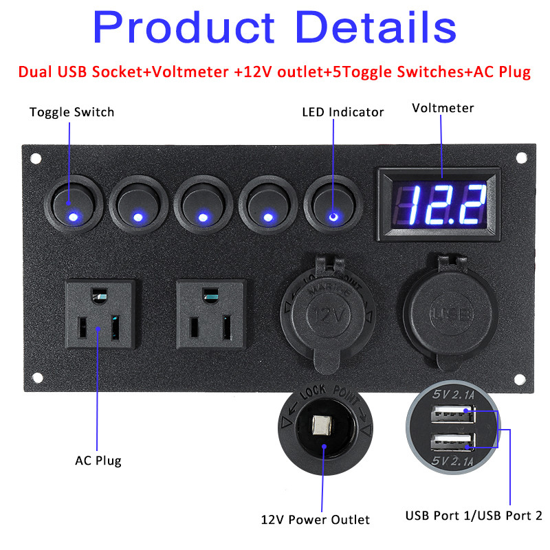 5-Gang-Switch-Panel-Ignition-Interior-Controls-For-Car-Boat-Marine-LED-Rocker-Breaker-Waterpoof-1574212