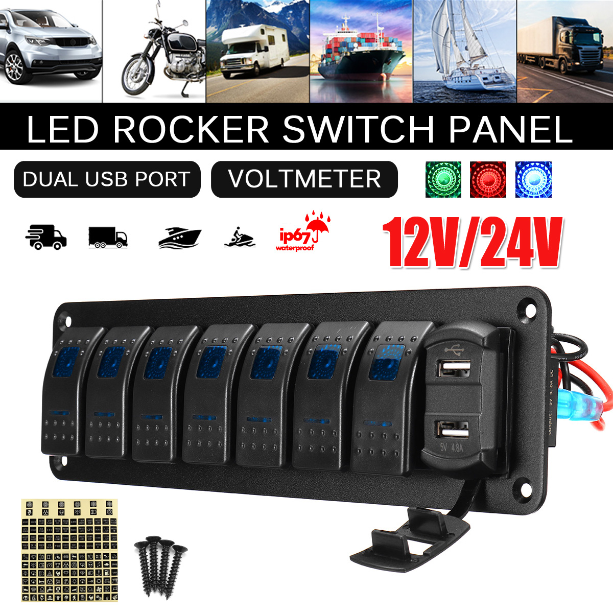 LED-12V-24V-ON-OFF-Toggle-Rocker-Switch-Panel-Dual-USB-Car-Marine-Boat-1766554