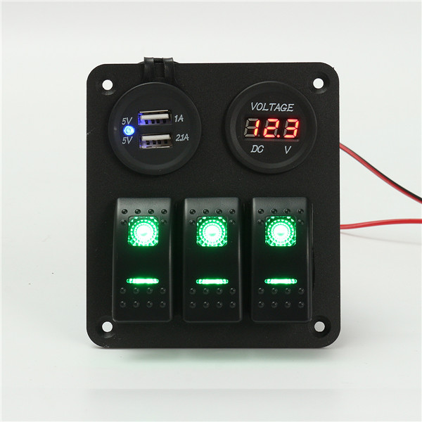 LED-Rocker-Switch-Panel-Dual-USB-Charger-Power-Socket-Voltmeter-Marine-Boat-RV-1262836
