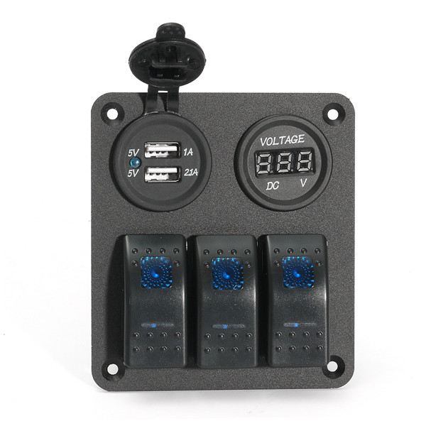LED-Rocker-Switch-Panel-Dual-USB-Charger-Power-Socket-Voltmeter-Marine-Boat-RV-1262836