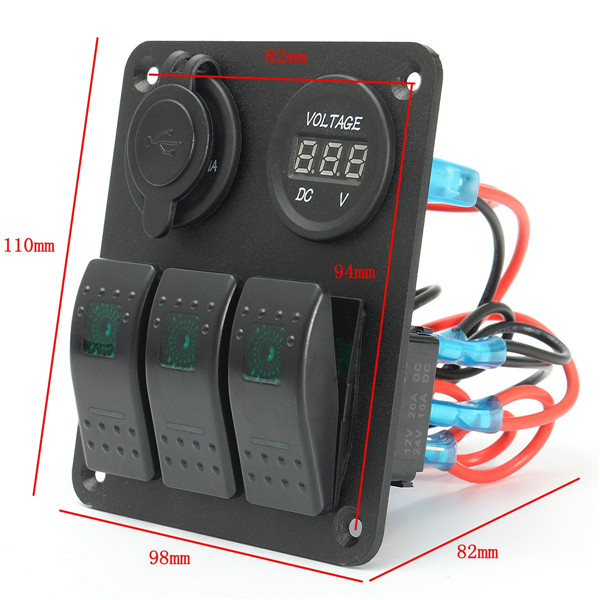 LED-Rocker-Switch-Panel-Dual-USB-Charger-Power-Socket-Voltmeter-Marine-Boat-RV-1262836