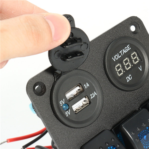 LED-Rocker-Switch-Panel-Dual-USB-Charger-Power-Socket-Voltmeter-Marine-Boat-RV-1262836