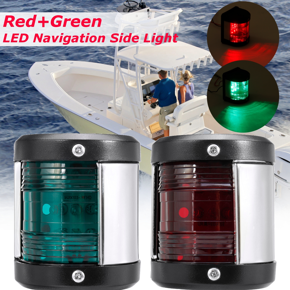 Pair-12V-LED-Navigation-Side-Signal-Lights-For-Marine-Boat-RedGreen-1485599