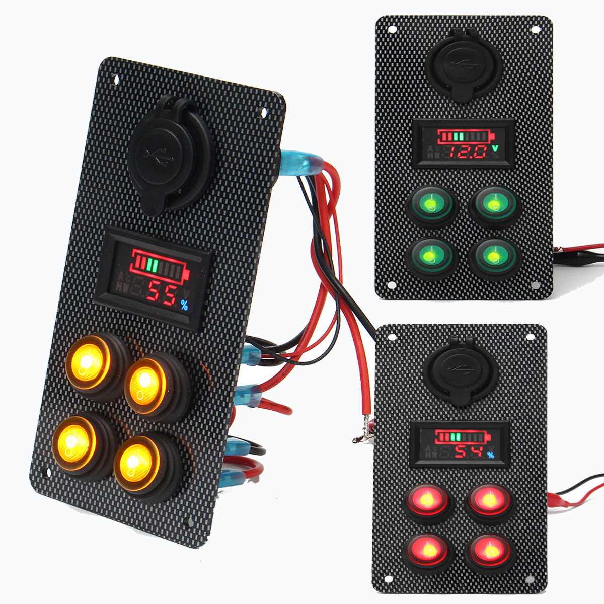 Rocker-Switch-Panel-Battery-Charge-Level-Voltmeter-Power-Socket-Dual-USB-Charger-1425774