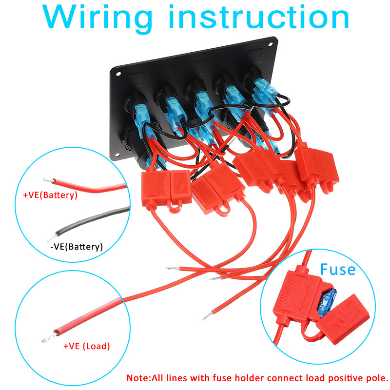 1224V-5-Gang-Blue-LED-Rocker-Switch-Panel-Dual-USB-Car-Boat-Marine-RV-Truck-ON-OFF-1622735