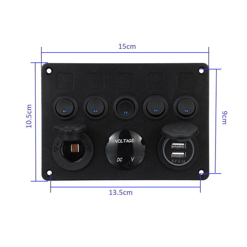1224V-5-Gang-Blue-LED-Rocker-Switch-Panel-Dual-USB-Car-Boat-Marine-RV-Truck-ON-OFF-1622735