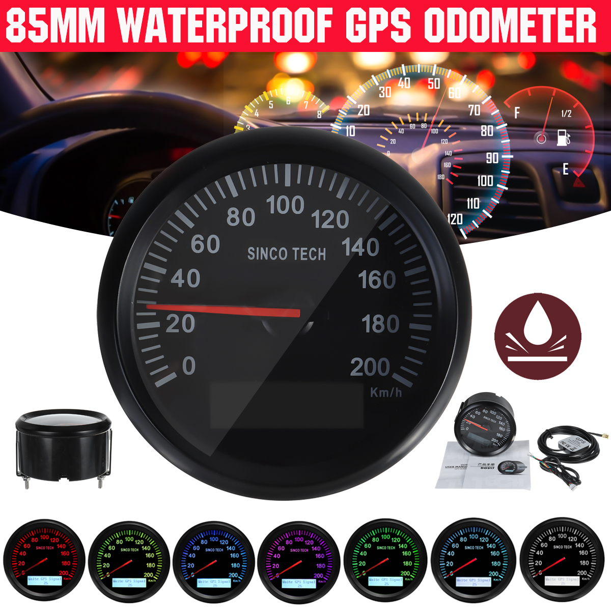 12V-24V-85mm-200Kmh-Car-GPS-Speedometer-Odometer-Speed-Gauge-7-Color-Waterproof-Marine-Boat-Universa-1788847