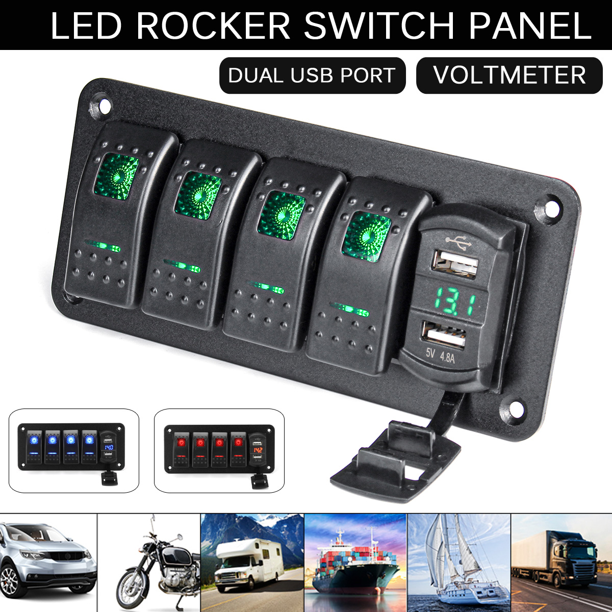 12V-24V-ON-OFF-Toggle-Rocker-Switch-LED-Panel-Dual-USB-Charger-Voltmeter-For-Car-Marine-Boat-1809844