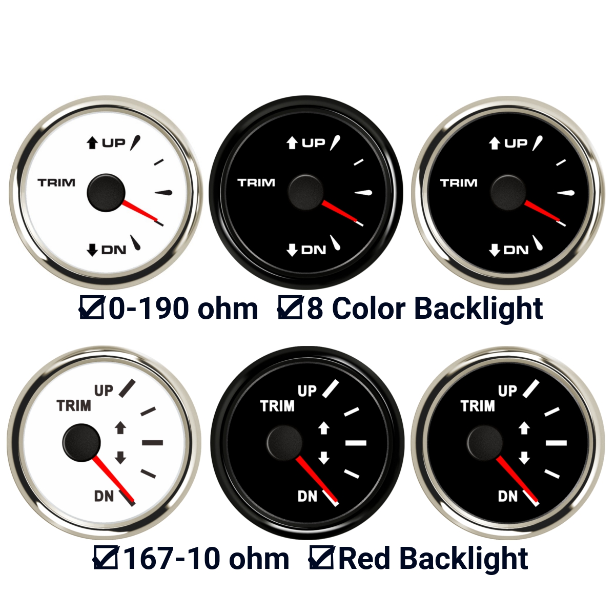 52mm-9-32V-0-190-ohm167-10-ohm-Boat-Trim-Level-Gauge-UP-DN-Electric-Backlights-1791068
