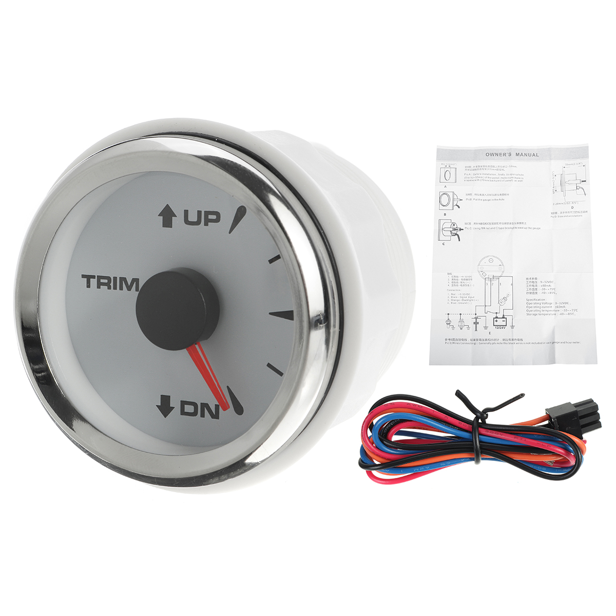 52mm-9-32V-0-190-ohm167-10-ohm-Boat-Trim-Level-Gauge-UP-DN-Electric-Backlights-1791068