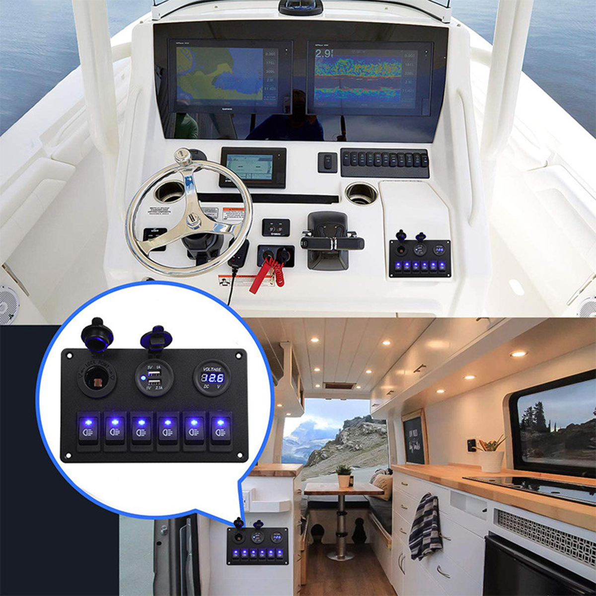6-Gang-Blue-LED-Rocker-Switch-Panel-Car-Marine-Boat-Circuit-Dual-USB-Waterproof-1693751