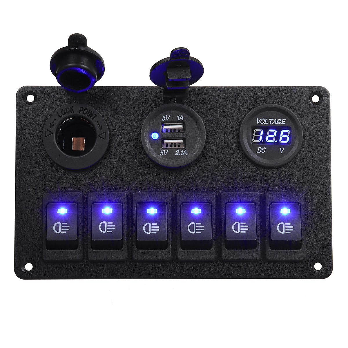 6-Gang-Blue-LED-Rocker-Switch-Panel-Car-Marine-Boat-Circuit-Dual-USB-Waterproof-1693751
