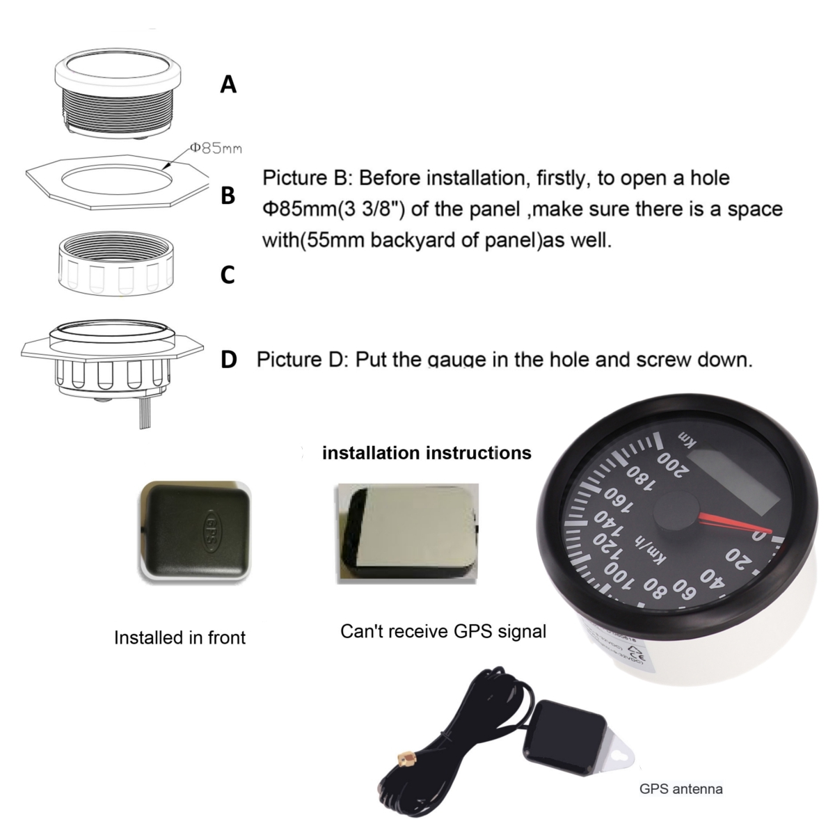 85mm-9-32V-120kmh-200kmh-GPS-Speedometer-Odometers-Gauge-LCD-Display-With-8-Color-Backlight-1788581