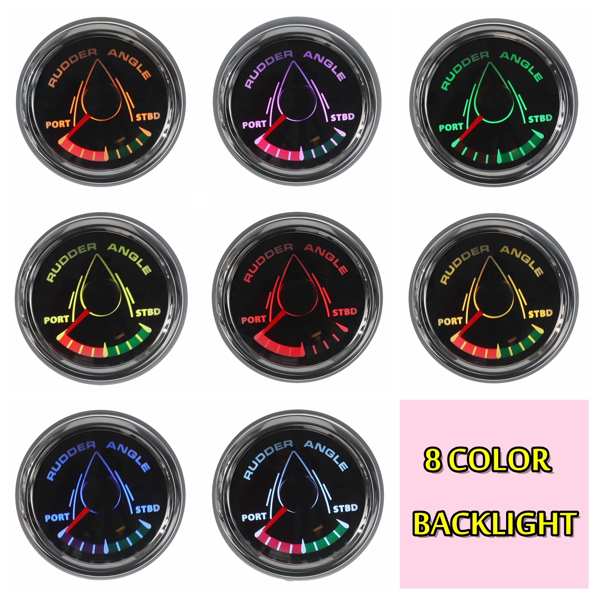 9-32V-52mm-Boat-Marine-Angle-Indicator-0-190-ohm-With-Rudder-Angle-Sensor-Set-8-Color-Backlight-1807418