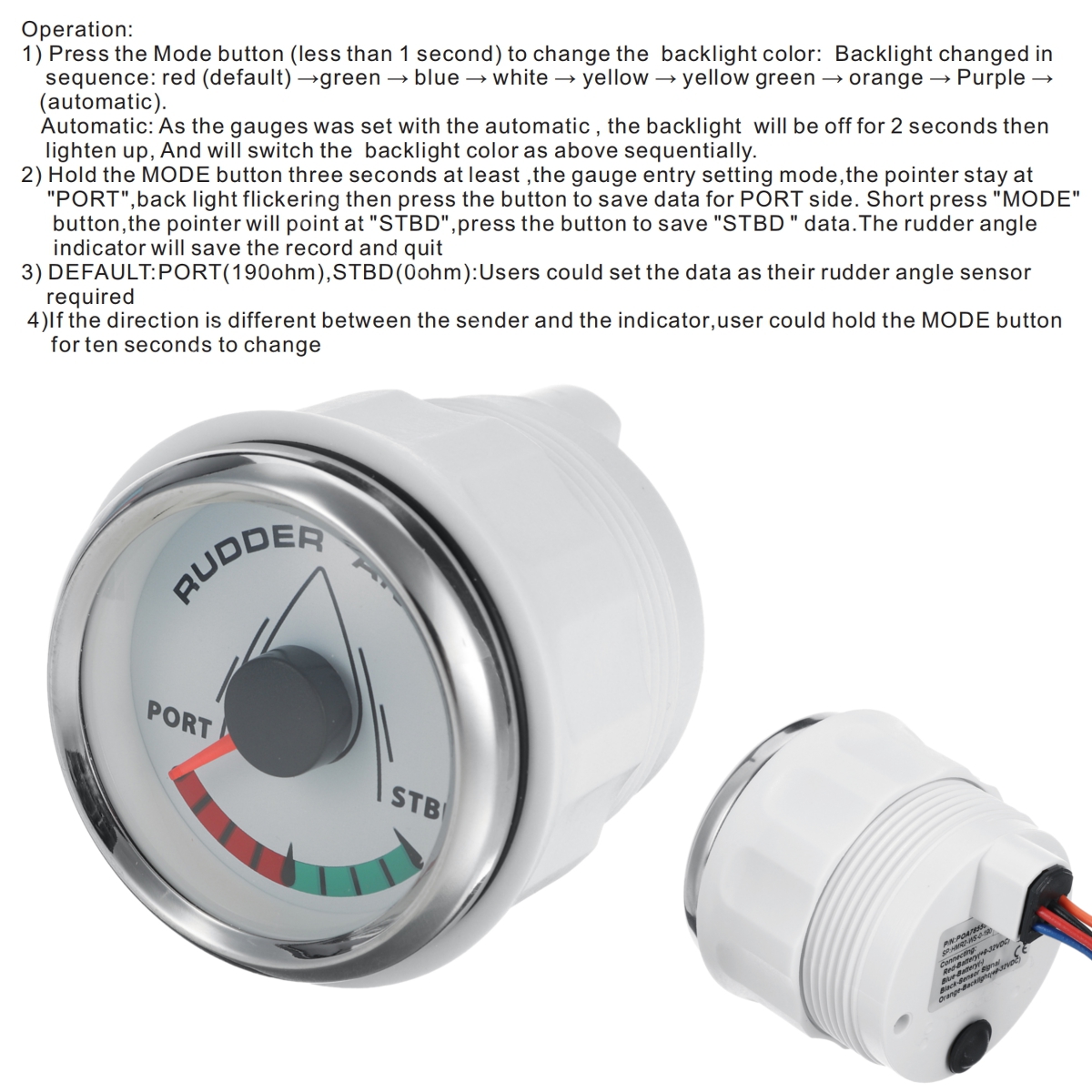 9-32V-52mm-Boat-Marine-Angle-Indicator-0-190-ohm-With-Rudder-Angle-Sensor-Set-8-Color-Backlight-1807418