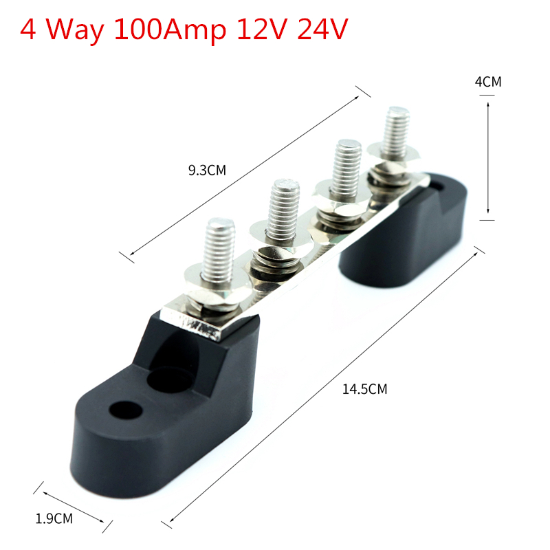 Marine-Caravan-Buss-Bar-Electrical-Terninal-Junction-Case-Box-4-Way-100Amp-12V-24V-1316060