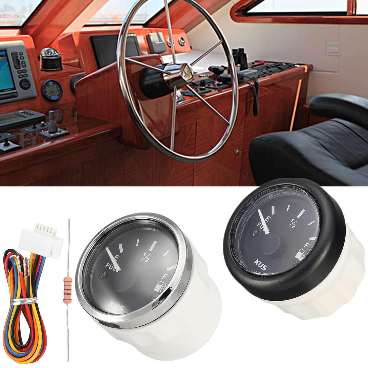 KUS-FuelWater-Level-Gauge-MarineBoat-Tank-Level-Indicator-Black-52mm-0-190Omega-1212625