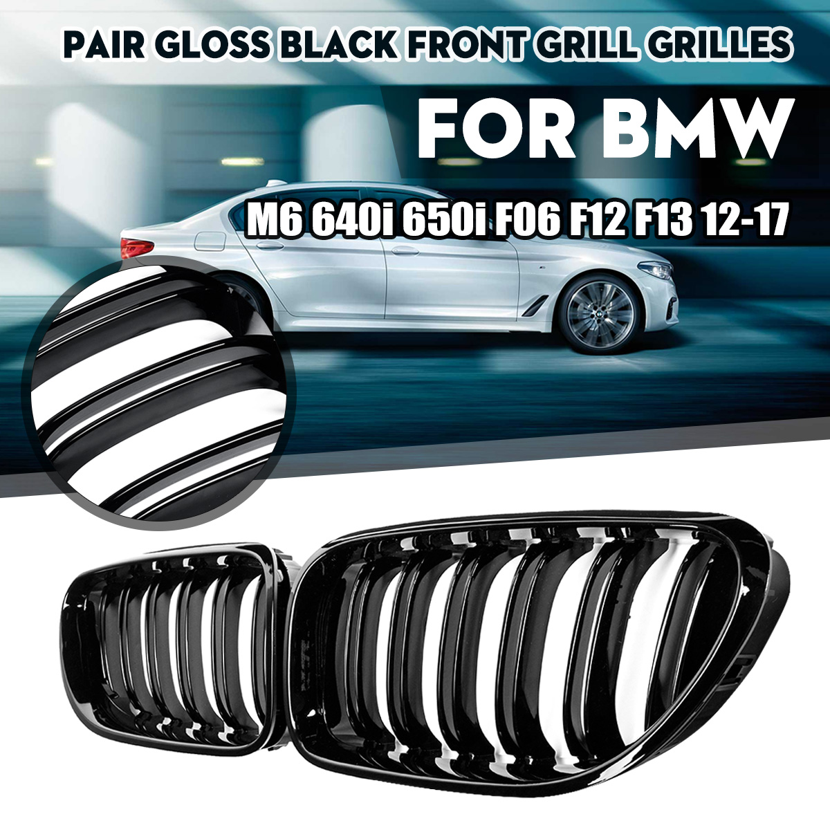 1-Pair-Gloss-Black-Front-Grill-Grille-For-BMW-M6-640i-650i-F06-F12-F13-12-17-1639582