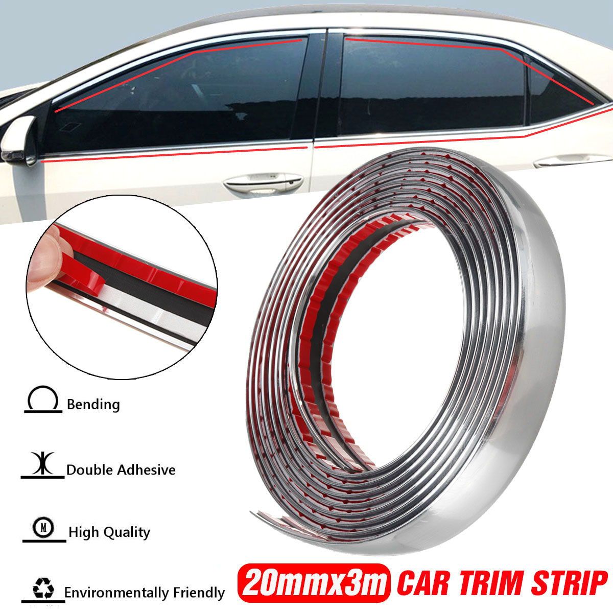 20mmx3m-Chrome-Car-Molding-Trim-Door-Body-Side-Roof-Decorate-Strip-Protector-1818965