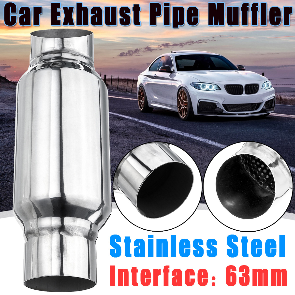 25-Inch-63mm-Inlet-Chrome-Exhaust-Pipe-Muffler-Silencer-Resonator-Chrome-1611317