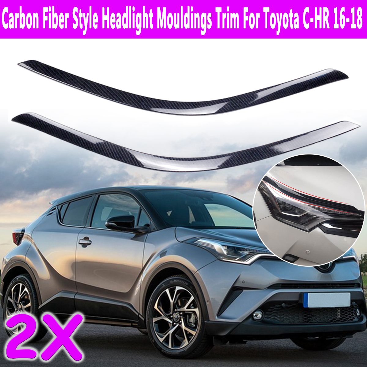 2xCarbon-Fiber-Style-Headlight-Lamp-Moulding-Trim-For-Toyota-CHR-C-HR-20161718-1666625