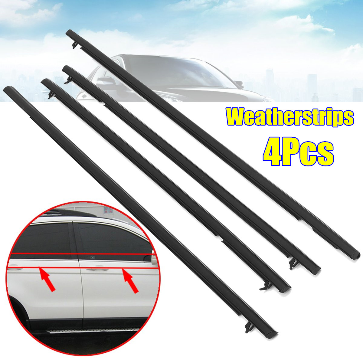 4PCS-Car-Outside-Window-Moulding-Weatherstrip-Weather-Seal-Black-For-Civic-1684534