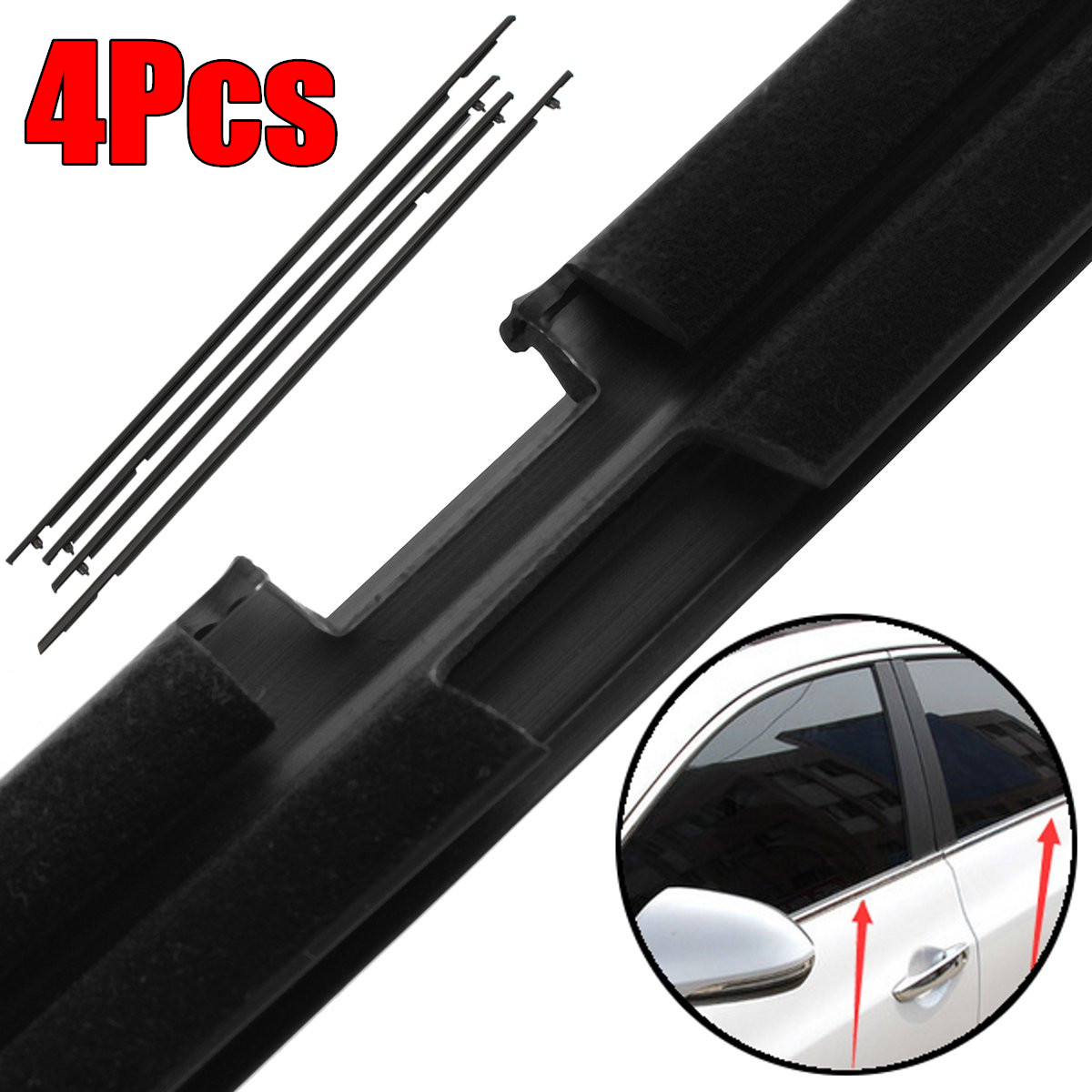 4PCS-Car-Outside-Window-Moulding-Weatherstrip-Weather-Seal-Black-For-Civic-1684534