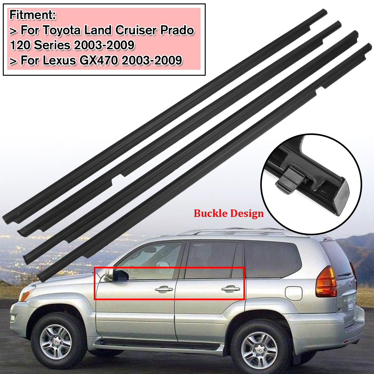 4PCS-For-LEXUS-GX470-75722-60080-WEATHERSTRIP-WINDOW-BELT-MOULDING-2003-2009-1684529